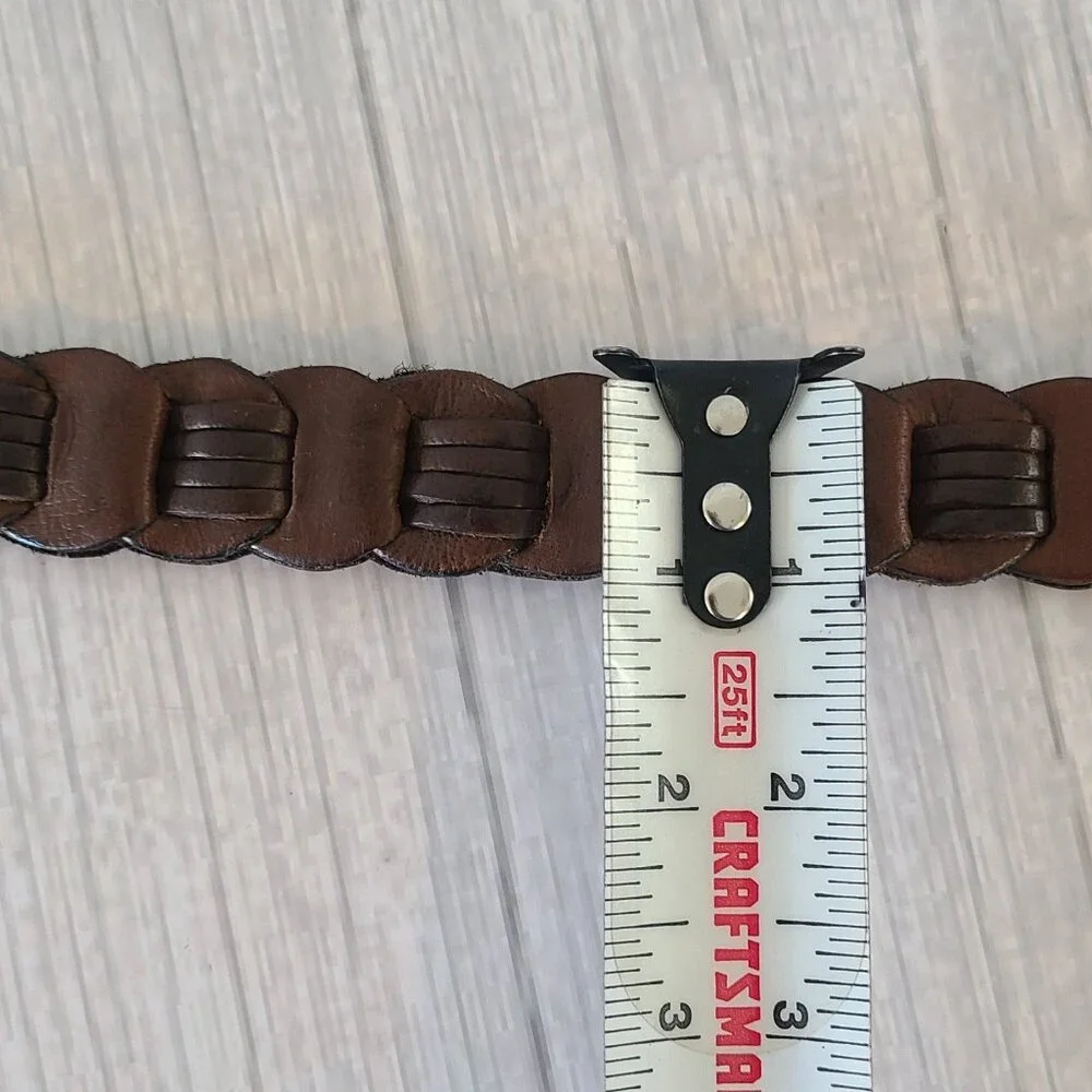 Vintage Chain Braid Leather Belt Solid Brass Buckle Mens XL